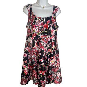 Jessica H Dress Black Pink Floral Sleeveless Empire Waist Fit & Flare Size 10